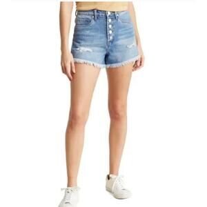 BLANKNYC Barrow Vintage High Rise Distressed Button Fly Fray Hem Denim Shorts 25